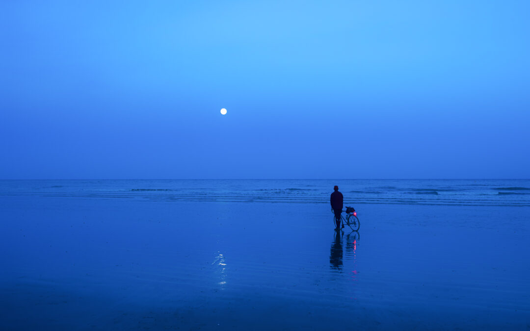 The Pink Moon, Hastings Beach, Low Tide